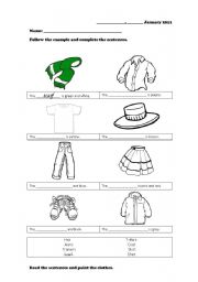 English Worksheet: Clothes, weather, seasons and colours.