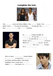 English Worksheet: Complete the text about celebrities