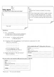 English Worksheet: Reading comprehension Hockey magazine