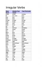 English Worksheet: irregular verbs