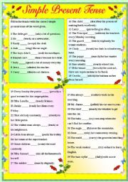 English Worksheet: SIMPLE PRESENT TENSE - SENTENCE LEVEL - PART 1 (WITH B/W AND ANSWER KEY)