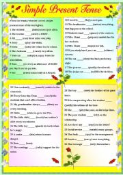 English Worksheet: SIMPLE PRESENT TENSE - SENTENCE LEVEL - PART 2 (WITH B/W AND ANSWER KEY)