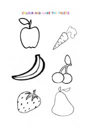 English Worksheet: Colour and Name The Fruits