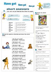 English Worksheet: Have got - short answers