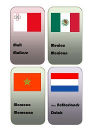 English Worksheet: Countries nationalities flags flashcards 2 of 2