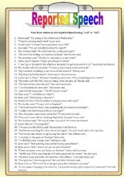 English Worksheet: REPORTED SPEECH WITH SAY AND TELL