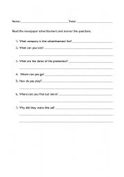 English worksheet: Advertising Questions