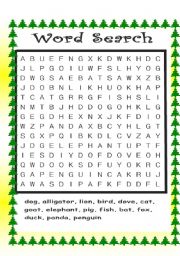 English Worksheet: animals - word search