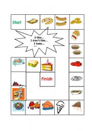 English Worksheet: What do you like? Food - Board game