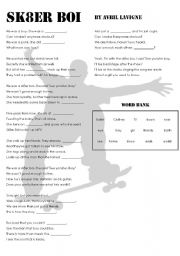 English Worksheet: Avril Lavigne - Sk8er Boi Listening Activity