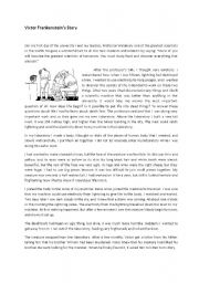 English Worksheet: Victor Frankenstein reading comprehension