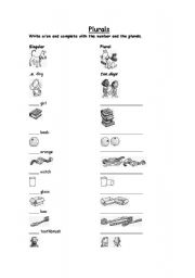 English Worksheet: Plural Nouns &  Indefinite Articles