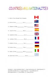 English Worksheet: Countries and nationalities