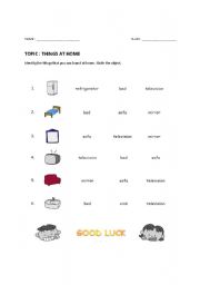 English Worksheet: THINGS AT HOME