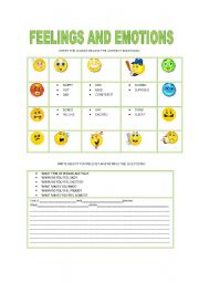 English worksheet: FEELINGS AND EMOTIONS-  INTRODUCTION TO WRITTING