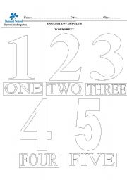 English Worksheet: number 1 to 5