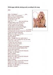 English worksheet: Adia by Avril Lavigne