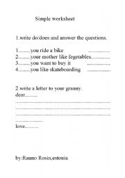 English Worksheet: simple worksheet