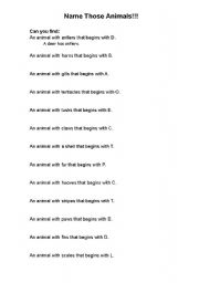 English Worksheet: Name Those Animals!!!