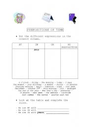 English Worksheet: PREPOSITIONS OF TIME