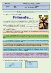English Worksheet: Test - friends - version 2
