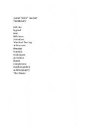 English Worksheet: Davy Crockett - Vocabulary and Fill in the Blank