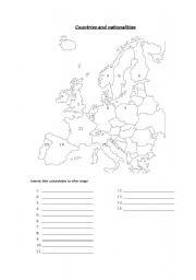 English worksheet: Countries  (map + flags)