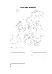 English Worksheet: Countries  (map + flags)