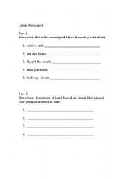 English Worksheet: Idioms