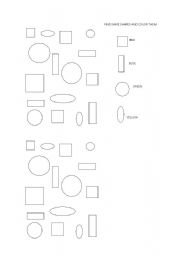 English Worksheet: FIND SHAPE AND COLOR IT