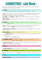 English Worksheet: CONNECTORS- Link Words-