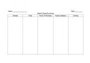English Worksheet: word classification