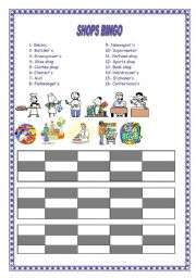 English Worksheet: SHOPS BINGO WITH DEFINITION CARDS AND ALL YOU NEED TO PLAY LIKE A REAL BINGO. YOLANDA
