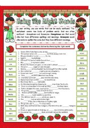 English Worksheet: Using the right words - Homophones and Homonyms revision