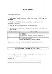 English Worksheet: RELATIVE CLAUSES defining and non defining