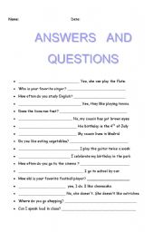 English worksheet: Questions and answers