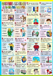 English Worksheet: COUNTRIES-LANGUAGES AND NATIONALITIES- QUIZ (B&W VERSION + KEY INCLUDED)