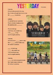 English Worksheet: PAST SIMPLE YESTERDAY SONG