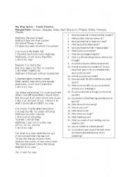 English Worksheet: My Way - Frank Sinatra Lyrics and Conversation Questions