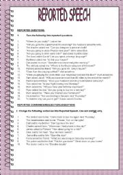 English Worksheet: REPORTED SPEECH-REPORTING VERBS-QUESTIONS-COMMANDS