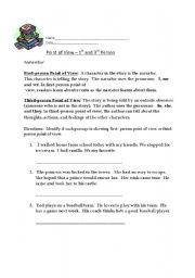 English Worksheet: First Person and Third Person Point of View Worksheet