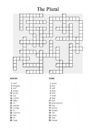 English Worksheet: The Plural - Crossword