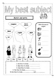 English Worksheet: My best subject