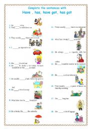 English Worksheet: TWO PAGES -HAVE or HAS WITH OR WITHOUT GOT