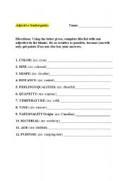 English Worksheet: Adjective Scattergories