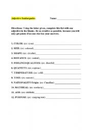 English worksheet: Adjective Scattergories