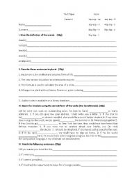 English worksheet: Grammar/ Vocabulary test