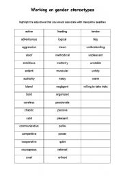 English worksheet: Gender stereotypes