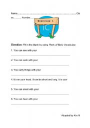 English Worksheet: Parts of Body Exercise