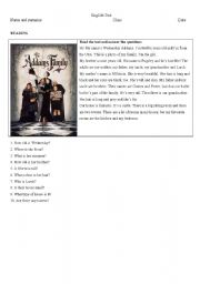 English Worksheet: The Addams Family - reading comprehension